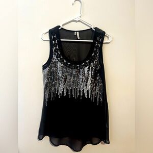 Slate/Grey Sheer sequin top.